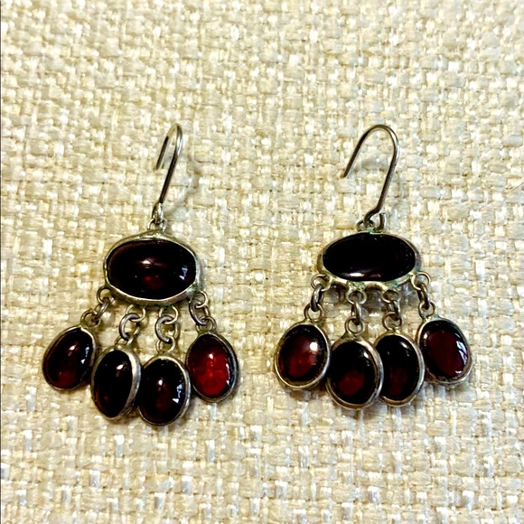 Vintage Sterling Silver and Garnet Colored Earrings - Picture 2 of 2